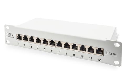 CAT 6A Patch Panel, shielded, 12-Port, 1HE, 10", grey