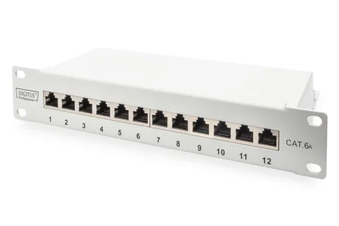 CAT 6A Patch Panel, shielded, 12-Port, 1HE, 10", grey
