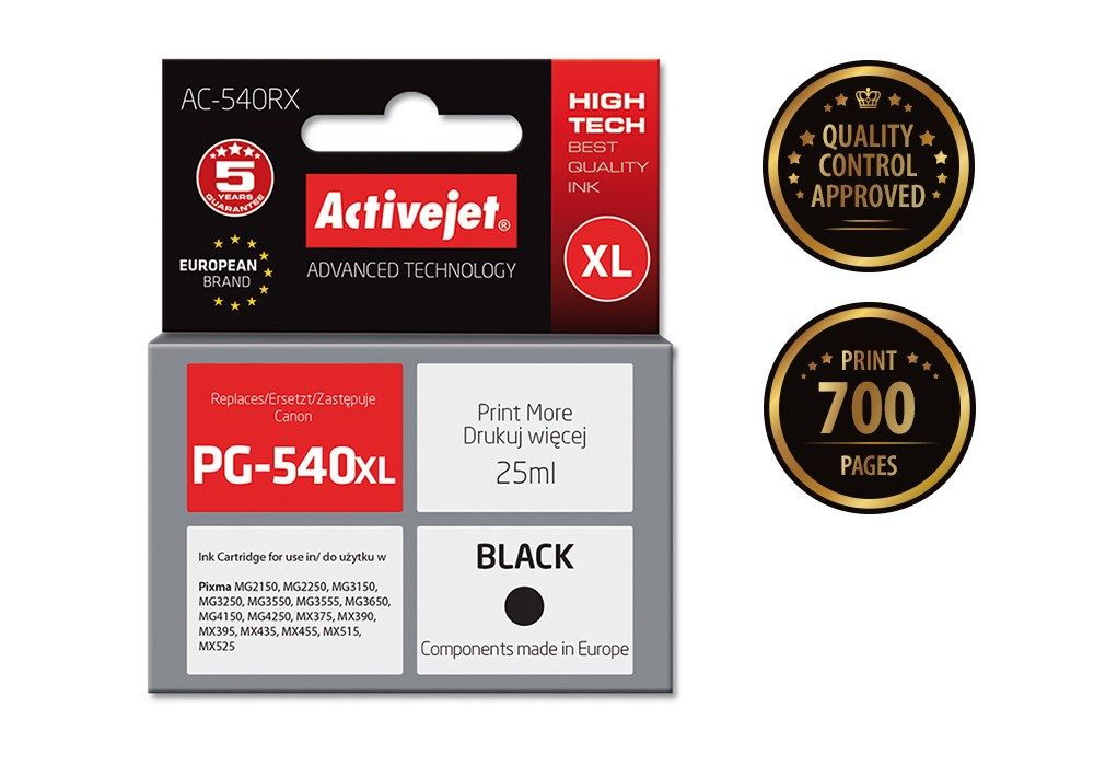 Activejet AC-540RX ink (replacement for Canon PG-540 XL; Premium; 15 ml; black)