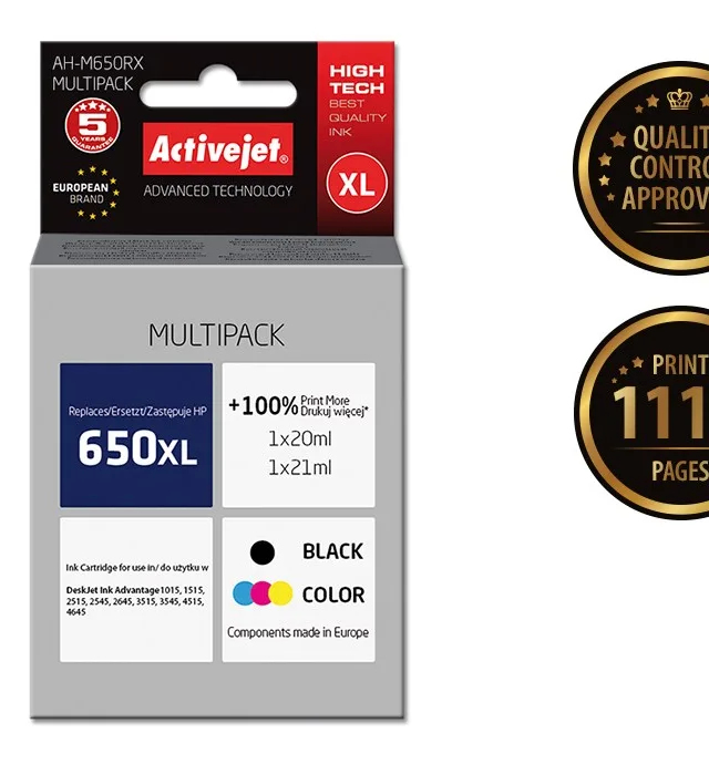 Activejet AH-650RX ink (replacement for HP 650 CZ101AE/CZ102AE; Premium; 1 x 20 ml, 1 x 21 ml; black, color)