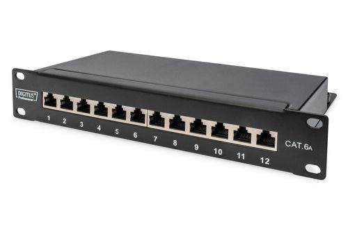 Digitus CAT 6A Patch Panel, shielded, 12-Port, 1HE, 10", black