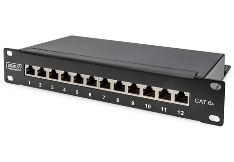 Digitus CAT 6A Patch Panel, shielded, 12-Port, 1HE, 10", black