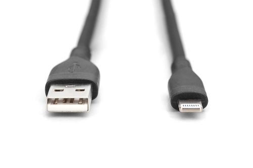 Digitus Lightning silicone connection cable, USB-A - Lightning 2m, black