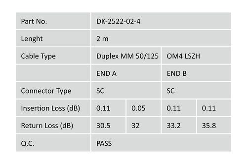 Digitus Fiber Optic Multimode Patch Cord, OM4, SC / SC