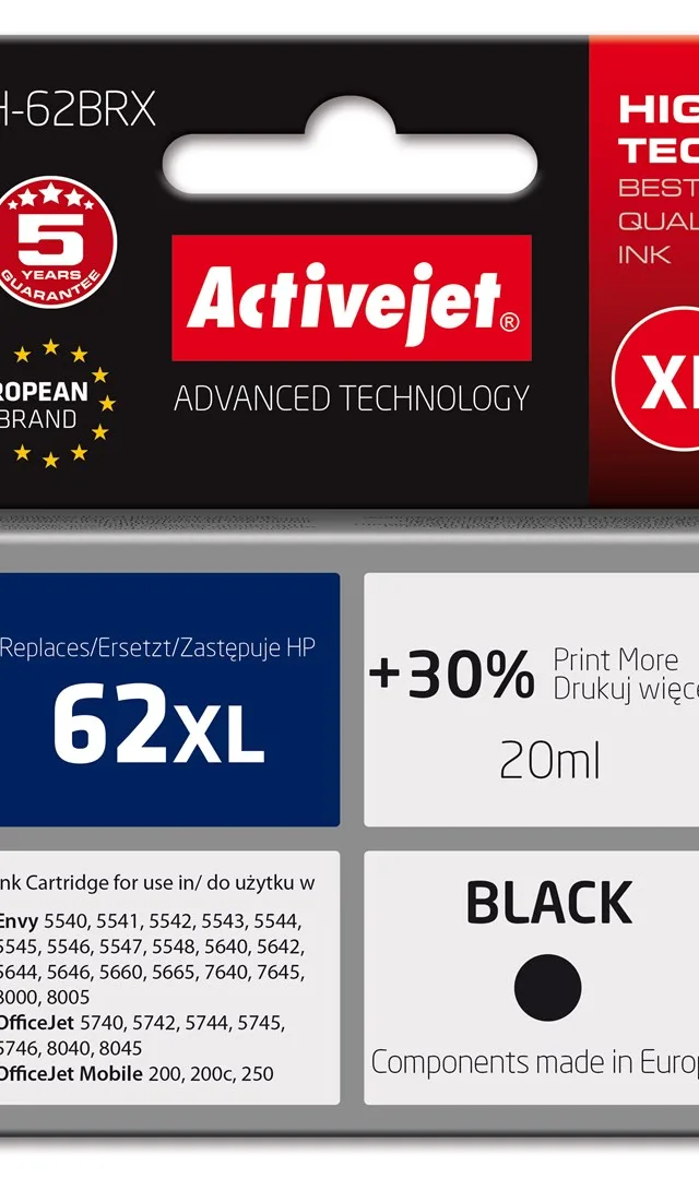 Activejet AH-62BRX ink (replacement for HP 62XL C2P05AE; Premium; 20 ml; black)