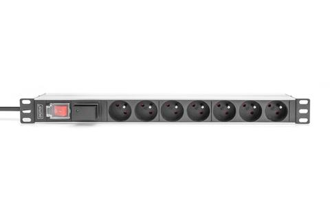 Digitus Socket strip with aluminum profile, surge protection and switch, 7-way CEE 7/5 sockets, 2 m cable