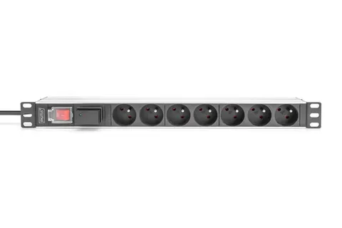 Digitus Socket strip with aluminum profile, surge protection and switch, 7-way CEE 7/5 sockets, 2 m cable