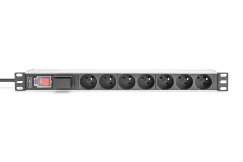 Digitus Socket strip with aluminum profile, surge protection and switch, 7-way CEE 7/5 sockets, 2 m cable