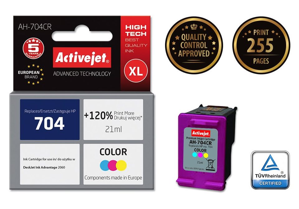 Activejet AH-704CR ink (replacement for HP 704 CN693AE; Premium; 21 ml; color)