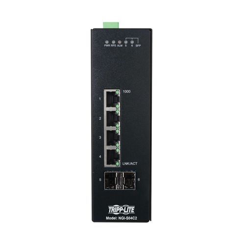 Tripp Lite NGI-S04C2 4-Port Lite Managed Industrial Gigabit Ethernet Switch - 10/100/1000 Mbps, 2 GbE SFP Slots, -10° to 60°C, DIN Mount