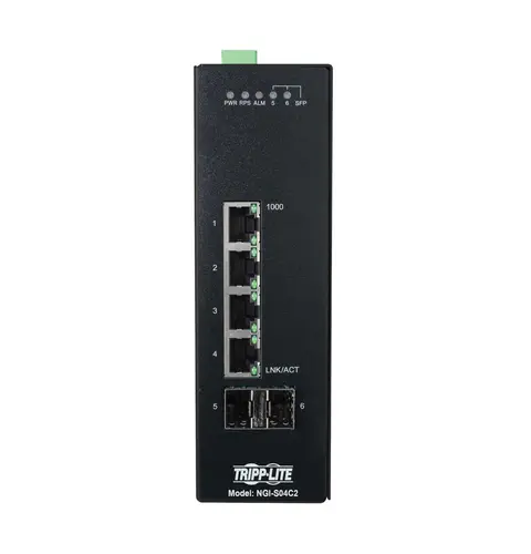Tripp Lite NGI-S04C2 4-Port Lite Managed Industrial Gigabit Ethernet Switch - 10/100/1000 Mbps, 2 GbE SFP Slots, -10° to 60°C, DIN Mount
