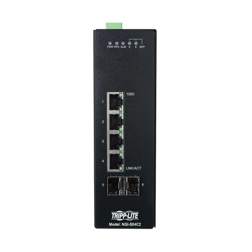 Tripp Lite NGI-S04C2 4-Port Lite Managed Industrial Gigabit Ethernet Switch - 10/100/1000 Mbps, 2 GbE SFP Slots, -10° to 60°C, DIN Mount