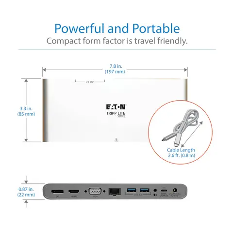 Tripp Lite U442-DOCK4-INT USB-C Dock, Triple Display - 4K HDMI/DisplayPort, VGA, USB 3.x (5Gbps), USB-A/C Hub Ports, GbE, 100W PD Charging, EU/UK Power Supply