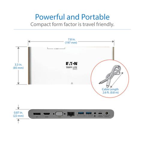 Tripp Lite U442-DOCK4-INT USB-C Dock, Triple Display - 4K HDMI/DisplayPort, VGA, USB 3.x (5Gbps), USB-A/C Hub Ports, GbE, 100W PD Charging, EU/UK Power Supply