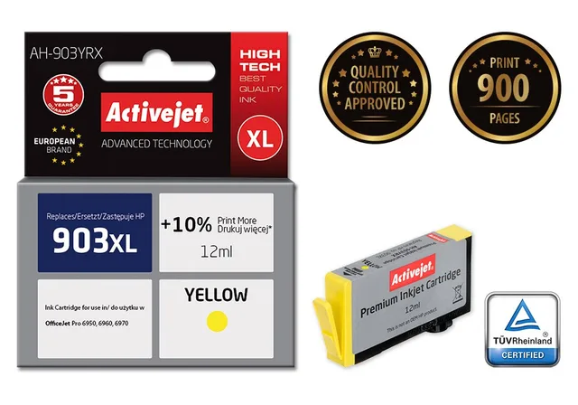 Activejet AH-903YRX ink (replacement for HP 903XL T6M11AE; Premium; 12 ml; yellow)