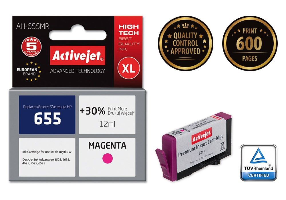 Activejet AH-655MR ink (replacement for HP 655 CZ111AE; Premium; 12 ml; magenta)