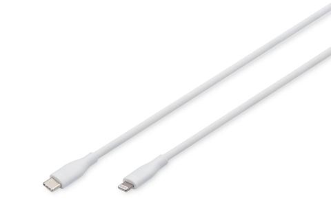 Digitus Lightning silicone connection cable, USB-C - Lightning, 0.5m, white