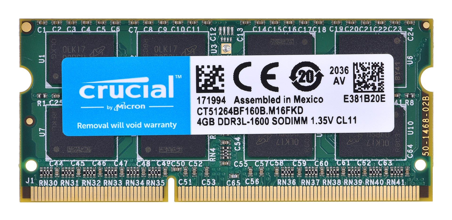 Crucial CT51264BF160B memory module 4 GB 1 x 4 GB DDR3L 204-pin SO-DIMM