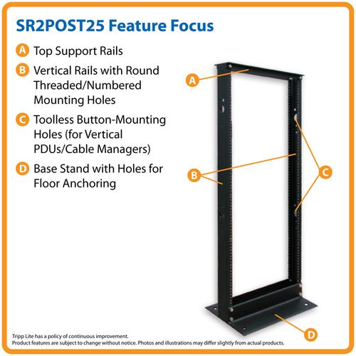 Tripp Lite SR2POST25 25U SmartRack 2-Post Open Frame Rack - Organize and Secure Network Rack Equipment