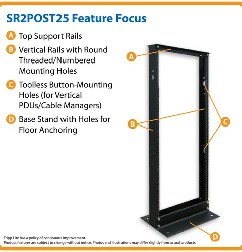 Tripp Lite SR2POST25 25U SmartRack 2-Post Open Frame Rack - Organize and Secure Network Rack Equipment