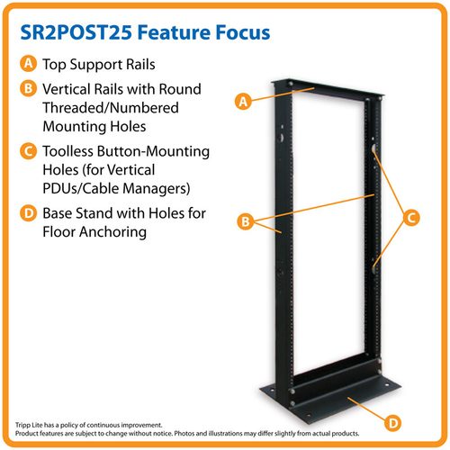 Tripp Lite SR2POST25 25U SmartRack 2-Post Open Frame Rack - Organize and Secure Network Rack Equipment
