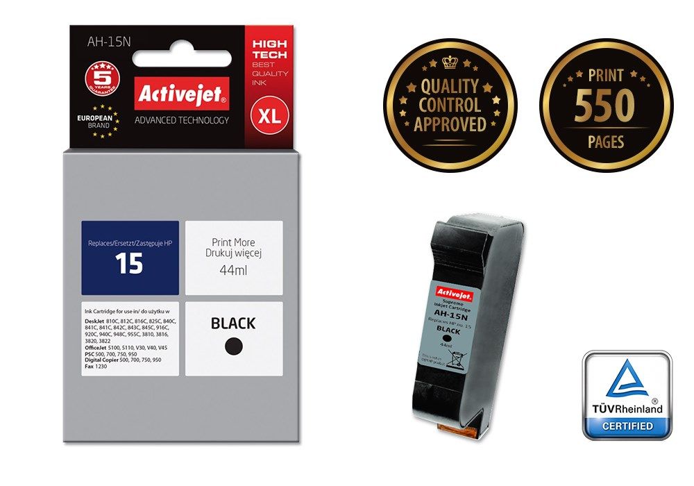 Activejet AH-15N ink (replacement for HP 15 C6615A; Supreme; 44 ml; black)