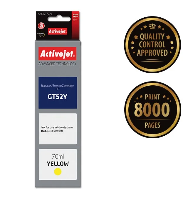 Activejet AH-GT52Y ink (replacement for HP GT-52Y M0H56AE; Supreme; 70 ml; yellow)
