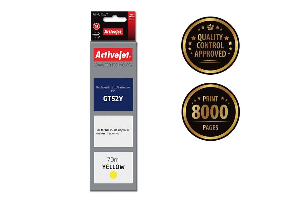 Activejet AH-GT52Y ink (replacement for HP GT-52Y M0H56AE; Supreme; 70 ml; yellow)