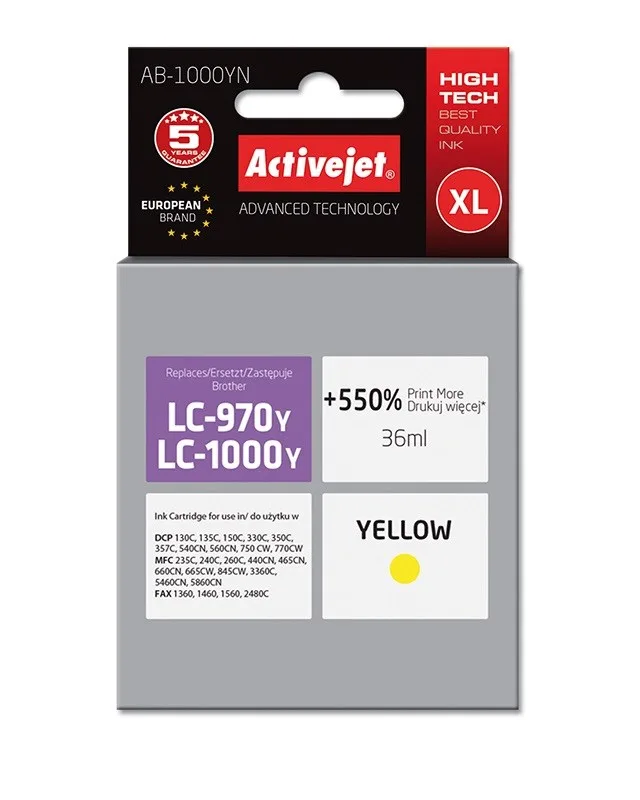 Activejet AB-1000YN ink (replacement for Brother LC1000/LC970Y; 36 ml; yellow)