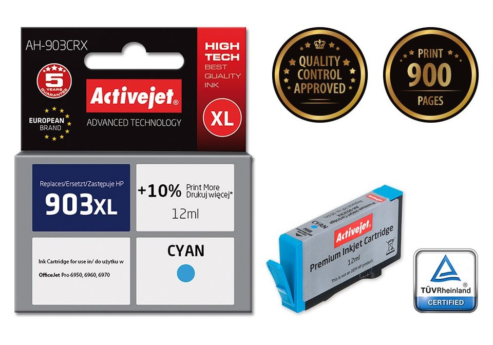 Activejet AH-903CRX ink (replacement for HP 903XL T6M03AE; Premium; 12 ml; cyan)