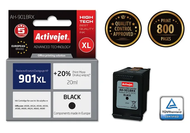 Activejet AH-901BRX ink (replacement for HP 901XL CC654AE; Premium; 20 ml; black)
