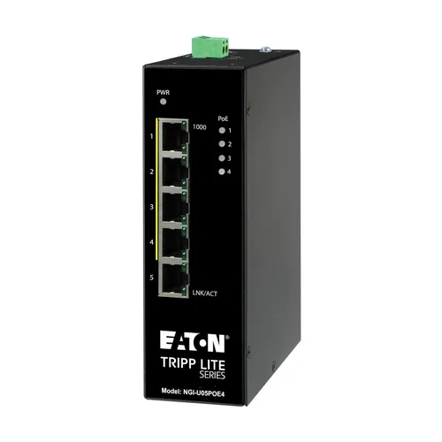 Tripp Lite NGI-U05POE4 5-Port Unmanaged Industrial Gigabit Ethernet Switch - 10/100/1000 Mbps, PoE+ 30W, -10° to 60°C, DIN Mount
