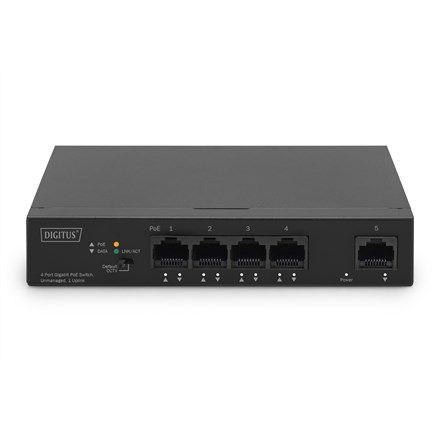 4- Port Gigabit PoE Netzwerkswitch, Desktop, unmanaged, 1 Uplink Port RJ45, 60 W, af/at