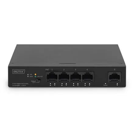 4- Port Gigabit PoE Netzwerkswitch, Desktop, unmanaged, 1 Uplink Port RJ45, 60 W, af/at