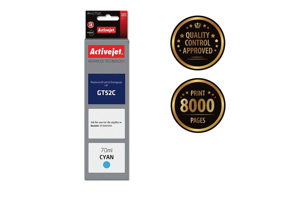 Activejet AH-GT52C ink (replacement for HP GT-52C M0H54AE; Supreme; 70 ml; cyan)