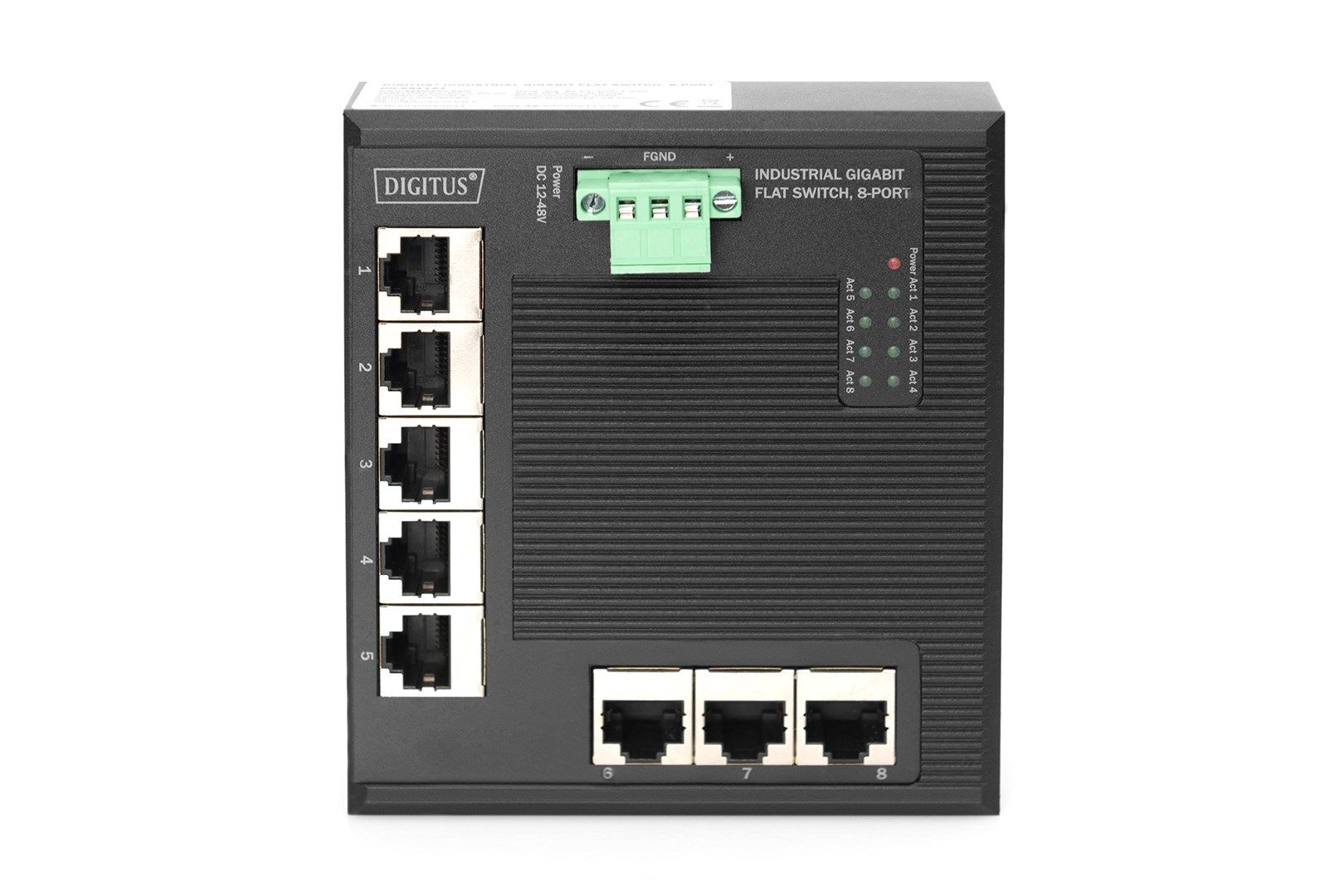 8 Port Gigabit Ethernet Network Switch, Flat, Industrial, Unmanaged