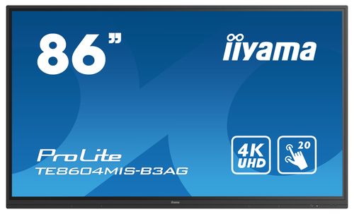 iiyama TE8604MIS-B3AG-REF Signage Display Interactive flat panel 2.17 m (85.6") LED Wi-Fi 400 cd/m² 4K Ultra HD Black Touchscreen Built-in processor Android 9 24/7