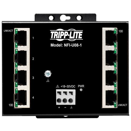 Tripp Lite NFI-U08-1 8-Port Unmanaged Fast Industrial Ethernet Switch - 10/100 Mbps, Ruggedized, -40° to 75°C, DIN/Wall Mount
