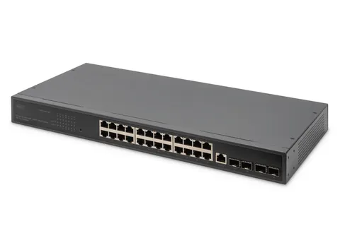24 Port 10/100/1000 + 4SFP+ UPLINK Switch, 19", L2+ Features