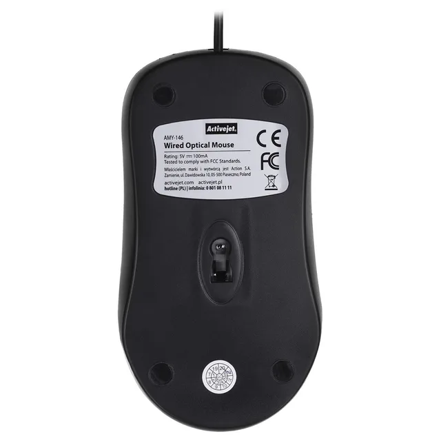 Activejet AMY-146 wired computer mouse (optical; 1000 DPI; black)