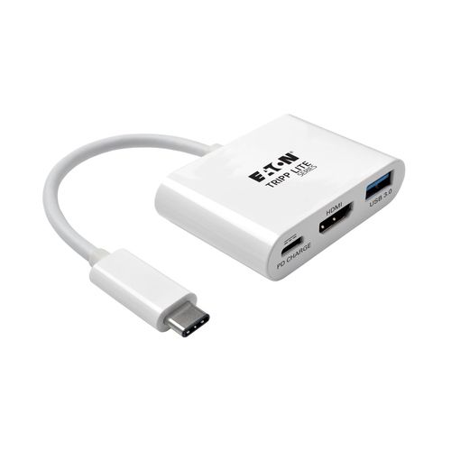 Tripp Lite U444-06N-HU-C USB-C to HDMI Adapter with USB 3.x (5Gbps) Hub Port and PD Charging, HDCP, White