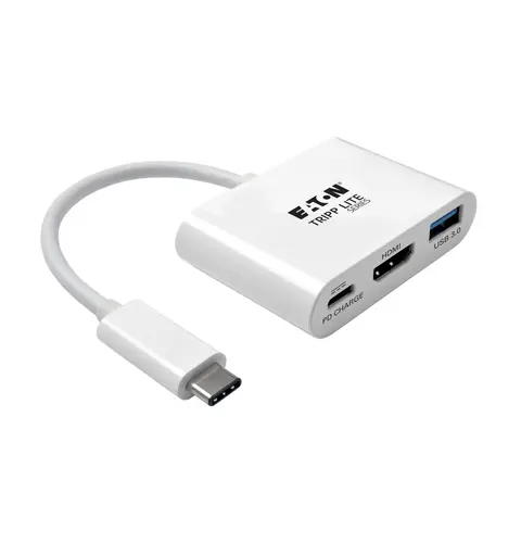 Tripp Lite U444-06N-HU-C USB-C to HDMI Adapter with USB 3.x (5Gbps) Hub Port and PD Charging, HDCP, White