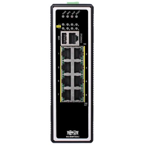 Tripp Lite NGI-M08POE8-L2 8-Port Managed Industrial Gigabit Ethernet Switch - Layer 2, 1 Gbps, PoE+ 30W, -40° to 75°C, DIN Mount