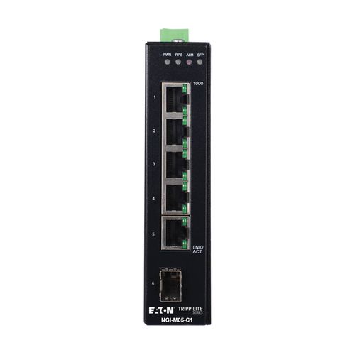 Tripp Lite NGI-M05-C1 5-Port Managed Industrial Gigabit Ethernet Switch - 10/100/1000 Mbps, GbE SFP Slot, -40° to 75°C, DIN Mount