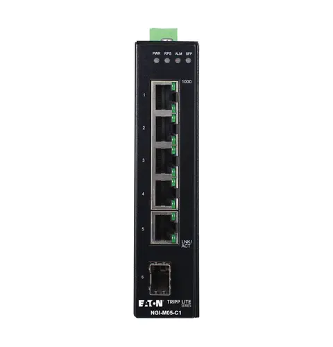 Tripp Lite NGI-M05-C1 5-Port Managed Industrial Gigabit Ethernet Switch - 10/100/1000 Mbps, GbE SFP Slot, -40° to 75°C, DIN Mount