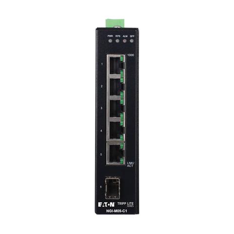 Tripp Lite NGI-M05-C1 5-Port Managed Industrial Gigabit Ethernet Switch - 10/100/1000 Mbps, GbE SFP Slot, -40° to 75°C, DIN Mount
