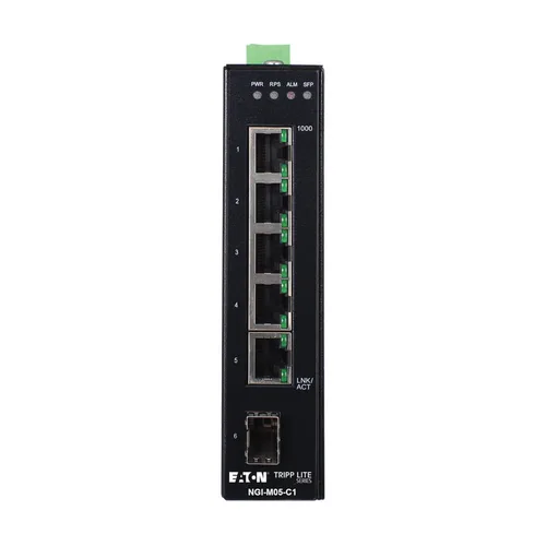 Tripp Lite NGI-M05-C1 5-Port Managed Industrial Gigabit Ethernet Switch - 10/100/1000 Mbps, GbE SFP Slot, -40° to 75°C, DIN Mount